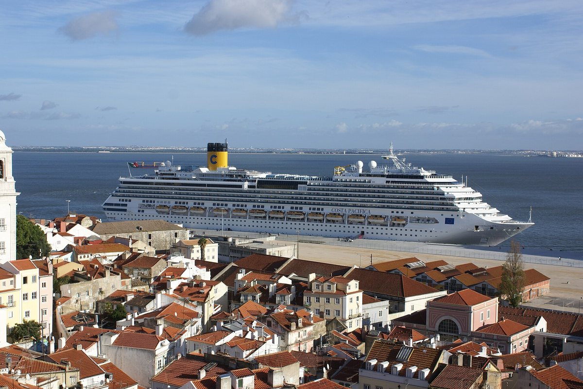 Terracotta rooftops of Alfama overlooking the waterfront in Lisbon