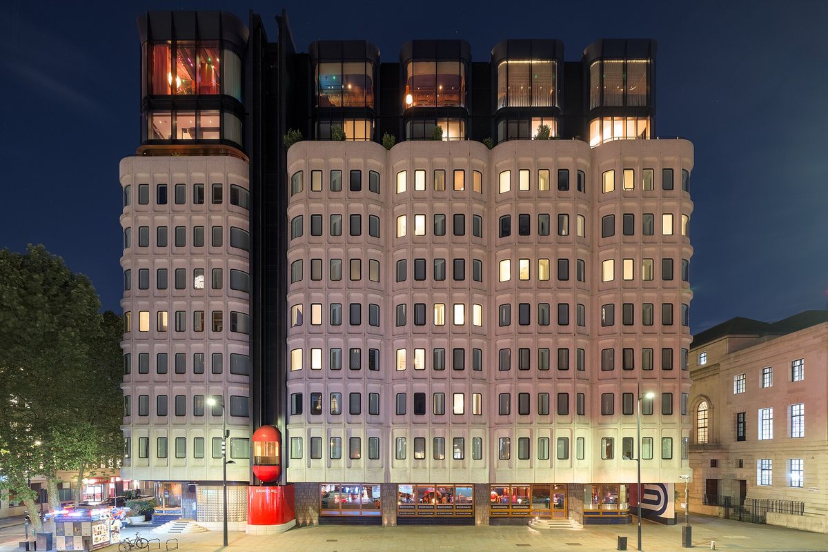 The Standard hotel in the former Camden Town Hall Annexe in London at night